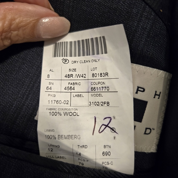 Joseph Abboud 2pc Suit Blue/Gray Plaid 48R/42 W 100% Italian Wool Mint - Picture 4 of 12